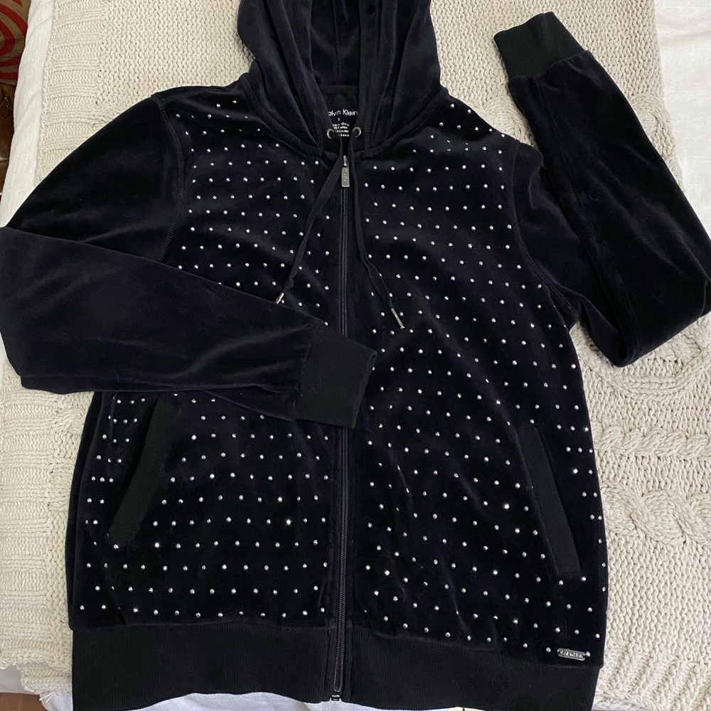 Black Calvin Klein velour hoodie